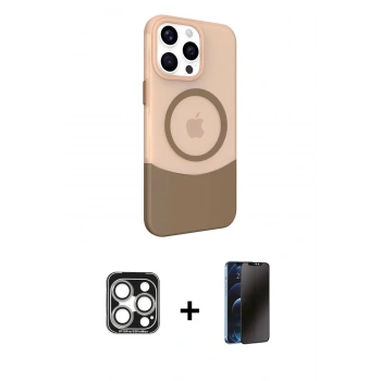 MARSİLYAN™- iPhone 15 Pro Max Kılıf Çekirdek Asil Özel Seri - Siyah 3D Antistatik Hayalet Cam Ekran Koruyucu + PVD Metal Kamera Lens - GS