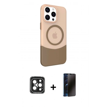 MARSİLYAN™- iPhone 15 Pro Max Kılıf Çekirdek Asil Özel Seri - Siyah 3D Antistatik Hayalet Cam Ekran Koruyucu + PVD Metal Kamera Lens - SH