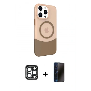 MARSİLYAN™- iPhone 15 Pro Max Kılıf Çekirdek Asil Özel Seri - Siyah 3D Antistatik Hayalet Cam Ekran Koruyucu + PVD Metal Kamera Lens - LT