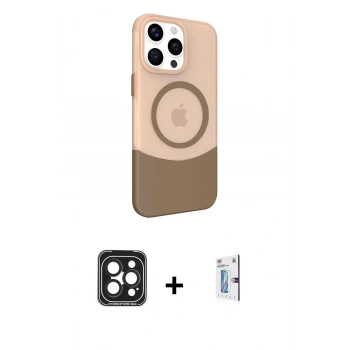 MARSİLYAN™- iPhone 15 Pro Max Kılıf Çekirdek Asil Özel Seri - Siyah Bilvis 0.18mm Plus Cam Ekran Koruyucu + PVD Metal Kamera Lens - SH