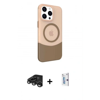 MARSİLYAN™- iPhone 15 Pro Max Kılıf Çekirdek Asil Özel Seri - Siyah Bilvis 0.18mm Plus Cam Ekran Koruyucu + Raze Metal Kamera Lens - TMGI