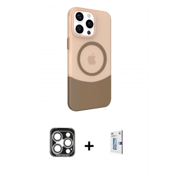 MARSİLYAN™- iPhone 15 Pro Max Kılıf Çekirdek Asil Özel Seri - Siyah Bilvis 0.18mm Plus Cam Ekran Koruyucu + PVD Metal Kamera Lens - GS