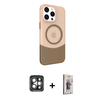 MARSİLYAN™- iPhone 15 Pro Max Kılıf Çekirdek Asil Özel Seri - Siyah Bilvis 3D Cam Ekran Koruyucu + PVD Metal Kamera Lens - GI