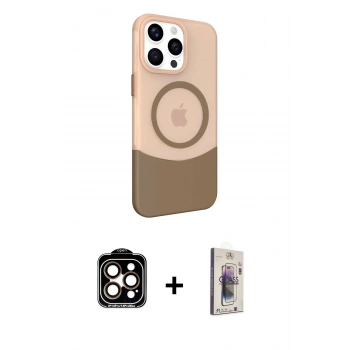 MARSİLYAN™- iPhone 15 Pro Max Kılıf Çekirdek Asil Özel Seri - Siyah Bilvis 3D Cam Ekran Koruyucu + PVD Metal Kamera Lens - TU