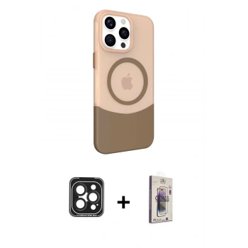 MARSİLYAN™- iPhone 15 Pro Max Kılıf Çekirdek Asil Özel Seri - Siyah Bilvis 3D Cam Ekran Koruyucu + PVD Metal Kamera Lens - SH