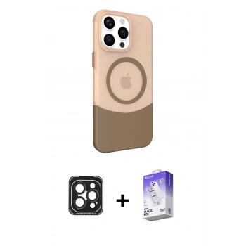 MARSİLYAN™- iPhone 15 Pro Max Kılıf Çekirdek Asil Özel Seri - Siyah Bilvis 5in1 3D Magic Cam Ekran Koruyucu + PVD Metal Kamera Lens - SH