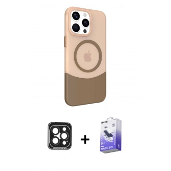 MARSİLYAN™- iPhone 15 Pro Max Kılıf Çekirdek Asil Özel Seri - Siyah Bilvis 5in1 5D Magic Hayalet Cam Ekran Koruyucu + PVD Metal Kamera Lens - SH