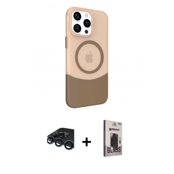 MARSİLYAN™- iPhone 15 Pro Max Kılıf Çekirdek Asil Özel Seri - Siyah Bilvis Hayalet Cam Ekran Koruyucu + Raze Metal Kamera Lens - LT