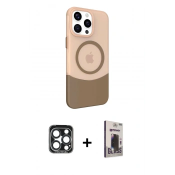 MARSİLYAN™- iPhone 15 Pro Max Kılıf Çekirdek Asil Özel Seri - Siyah Bilvis Hayalet Cam Ekran Koruyucu + PVD Metal Kamera Lens - LT