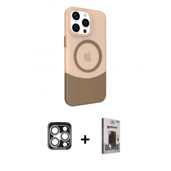 MARSİLYAN™- iPhone 15 Pro Max Kılıf Çekirdek Asil Özel Seri - Siyah Bilvis Hayalet Cam Ekran Koruyucu + PVD Metal Kamera Lens - GS