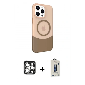 MARSİLYAN™- iPhone 15 Pro Max Kılıf Çekirdek Asil Özel Seri - Siyah Bilvis Hayalet Cam Ekran Koruyucu + PVD Metal Kamera Lens - GS