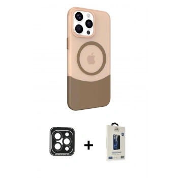 MARSİLYAN™- iPhone 15 Pro Max Kılıf Çekirdek Asil Özel Seri - Siyah Bilvis Hayalet Cam Ekran Koruyucu + PVD Metal Kamera Lens - SH
