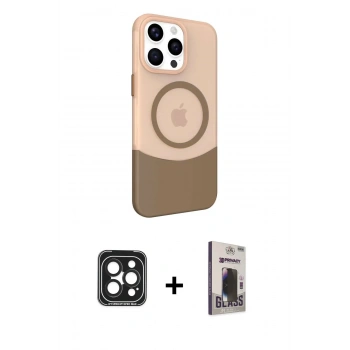MARSİLYAN™- iPhone 15 Pro Max Kılıf Çekirdek Asil Özel Seri - Siyah Bilvis Hayalet Cam Ekran Koruyucu + PVD Metal Kamera Lens - SH
