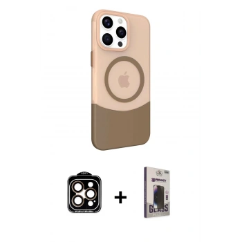 MARSİLYAN™- iPhone 15 Pro Max Kılıf Çekirdek Asil Özel Seri - Siyah Bilvis Hayalet Cam Ekran Koruyucu + PVD Metal Kamera Lens - TU