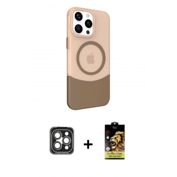 MARSİLYAN™- iPhone 15 Pro Max Kılıf Çekirdek Asil Özel Seri - Siyah Buffer Cam Ekran Koruyucu + PVD Metal Kamera Lens - GI