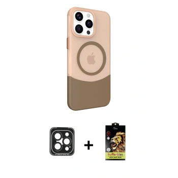 MARSİLYAN™- iPhone 15 Pro Max Kılıf Çekirdek Asil Özel Seri - Siyah Buffer Cam Ekran Koruyucu + PVD Metal Kamera Lens - SH