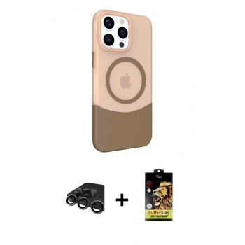 MARSİLYAN™- iPhone 15 Pro Max Kılıf Çekirdek Asil Özel Seri - Siyah Buffer Cam Ekran Koruyucu + Raze Metal Kamera Lens - TMGI