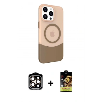 MARSİLYAN™- iPhone 15 Pro Max Kılıf Çekirdek Asil Özel Seri - Siyah Buffer Cam Ekran Koruyucu + PVD Metal Kamera Lens - TU