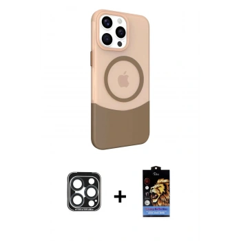 MARSİLYAN™- iPhone 15 Pro Max Kılıf Çekirdek Asil Özel Seri - Siyah Buffer Hayalet Cam Ekran Koruyucu + PVD Metal Kamera Lens - LT