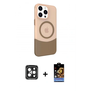 MARSİLYAN™- iPhone 15 Pro Max Kılıf Çekirdek Asil Özel Seri - Siyah Buffer Hayalet Cam Ekran Koruyucu + PVD Metal Kamera Lens - SH