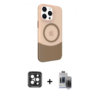 MARSİLYAN™- iPhone 15 Pro Max Kılıf Çekirdek Asil Özel Seri - Siyah Vanessa Magic Hayalet Cam + PVD Metal Kamera Lens - SH