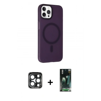MARSİLYAN™- iPhone 15 Pro Max Kılıf Çekirdek Modern Prime - Şeffaf 360 Full Body Arka Koruyucu + PVD Metal Kamera Lens - LT