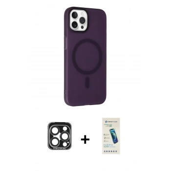 MARSİLYAN™- iPhone 15 Pro Max Kılıf Çekirdek Modern Prime - Şeffaf Pasifik Cam Ekran Koruyucu + PVD Metal Kamera Lens - LT