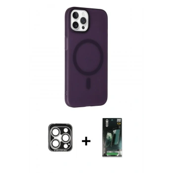 MARSİLYAN™- iPhone 15 Pro Max Kılıf Çekirdek Modern Prime - Siyah 360 Mat Full Body Arka Koruyucu + PVD Metal Kamera Lens - GS