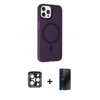 MARSİLYAN™- iPhone 15 Pro Max Kılıf Çekirdek Modern Prime - Siyah 3D Antistatik Hayalet Cam Ekran Koruyucu + PVD Metal Kamera Lens - LT