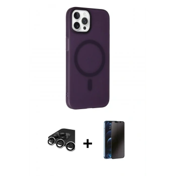 MARSİLYAN™- iPhone 15 Pro Max Kılıf Çekirdek Modern Prime - Siyah 3D Antistatik Hayalet Cam Ekran Koruyucu + Raze Metal Kamera Lens - GS