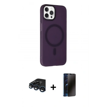MARSİLYAN™- iPhone 15 Pro Max Kılıf Çekirdek Modern Prime - Siyah 3D Antistatik Hayalet Cam Ekran Koruyucu + Raze Metal Kamera Lens - LT