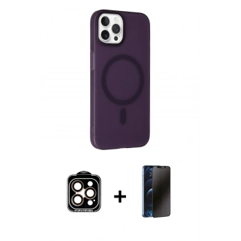 MARSİLYAN™- iPhone 15 Pro Max Kılıf Çekirdek Modern Prime - Siyah 3D Antistatik Hayalet Cam Ekran Koruyucu + PVD Metal Kamera Lens - TU