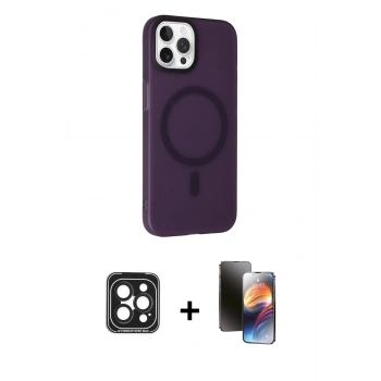MARSİLYAN™- iPhone 15 Pro Max Kılıf Çekirdek Modern Prime - Siyah 3D Antistatik Mat Seramik Nano Ekran Koruyucu + PVD Metal Kamera Lens - SH