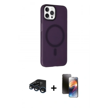 MARSİLYAN™- iPhone 15 Pro Max Kılıf Çekirdek Modern Prime - Siyah 3D Antistatik Mat Seramik Nano Ekran Koruyucu + Raze Metal Kamera Lens - LT