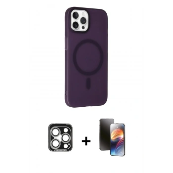 MARSİLYAN™- iPhone 15 Pro Max Kılıf Çekirdek Modern Prime - Siyah 3D Antistatik Mat Seramik Nano Ekran Koruyucu + PVD Metal Kamera Lens - GS