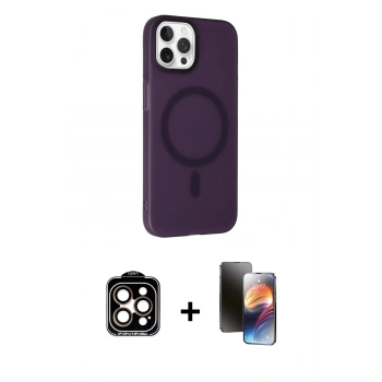 MARSİLYAN™- iPhone 15 Pro Max Kılıf Çekirdek Modern Prime - Siyah 3D Antistatik Mat Seramik Nano Ekran Koruyucu + PVD Metal Kamera Lens - TU
