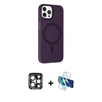 MARSİLYAN™- iPhone 15 Pro Max Kılıf Çekirdek Modern Prime - Siyah 3D Antistatik Seramik Nano Ekran Koruyucu + PVD Metal Kamera Lens - LT