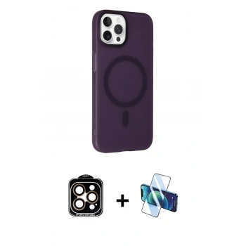 MARSİLYAN™- iPhone 15 Pro Max Kılıf Çekirdek Modern Prime - Siyah 3D Antistatik Seramik Nano Ekran Koruyucu + PVD Metal Kamera Lens - TU