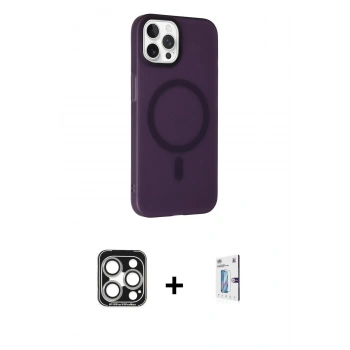 MARSİLYAN™- iPhone 15 Pro Max Kılıf Çekirdek Modern Prime - Siyah Bilvis 0.18mm Plus Cam Ekran Koruyucu + PVD Metal Kamera Lens - GS