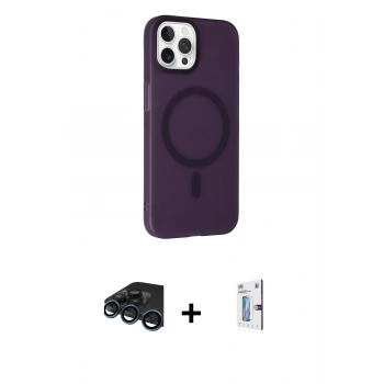 MARSİLYAN™- iPhone 15 Pro Max Kılıf Çekirdek Modern Prime - Siyah Bilvis 0.18mm Plus Cam Ekran Koruyucu + Raze Metal Kamera Lens - LT
