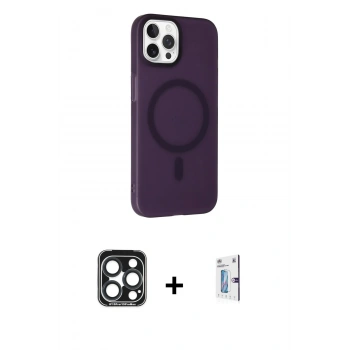 MARSİLYAN™- iPhone 15 Pro Max Kılıf Çekirdek Modern Prime - Siyah Bilvis 0.18mm Plus Cam Ekran Koruyucu + PVD Metal Kamera Lens - LT