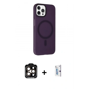 MARSİLYAN™- iPhone 15 Pro Max Kılıf Çekirdek Modern Prime - Siyah Bilvis 0.18mm Plus Cam Ekran Koruyucu + PVD Metal Kamera Lens - TU