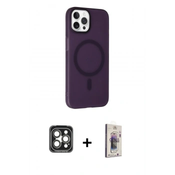 MARSİLYAN™- iPhone 15 Pro Max Kılıf Çekirdek Modern Prime - Siyah Bilvis 3D Cam Ekran Koruyucu + PVD Metal Kamera Lens - GI