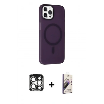 MARSİLYAN™- iPhone 15 Pro Max Kılıf Çekirdek Modern Prime - Siyah Bilvis 3D Mat Cam Ekran Koruyucu + PVD Metal Kamera Lens - GS