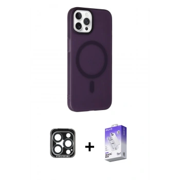 MARSİLYAN™- iPhone 15 Pro Max Kılıf Çekirdek Modern Prime - Siyah Bilvis 5in1 3D Magic Cam Ekran Koruyucu + PVD Metal Kamera Lens - LT