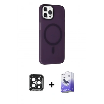 MARSİLYAN™- iPhone 15 Pro Max Kılıf Çekirdek Modern Prime - Siyah Bilvis 5in1 5D Magic Hayalet Cam Ekran Koruyucu + PVD Metal Kamera Lens - SH
