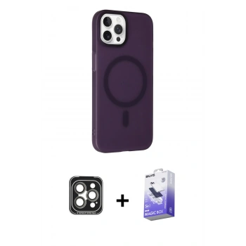 MARSİLYAN™- iPhone 15 Pro Max Kılıf Çekirdek Modern Prime - Siyah Bilvis 5in1 5D Magic Hayalet Cam Ekran Koruyucu + PVD Metal Kamera Lens - GI