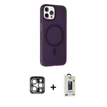 MARSİLYAN™- iPhone 15 Pro Max Kılıf Çekirdek Modern Prime - Siyah Bilvis Hayalet Cam Ekran Koruyucu + PVD Metal Kamera Lens - GS