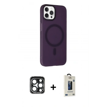 MARSİLYAN™- iPhone 15 Pro Max Kılıf Çekirdek Modern Prime - Siyah Bilvis Hayalet Cam Ekran Koruyucu + PVD Metal Kamera Lens - LT