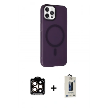 MARSİLYAN™- iPhone 15 Pro Max Kılıf Çekirdek Modern Prime - Siyah Bilvis Hayalet Cam Ekran Koruyucu + PVD Metal Kamera Lens - TU